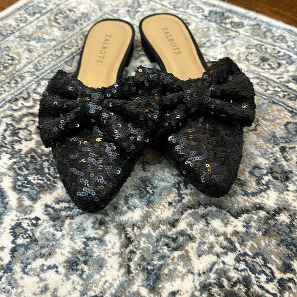 Talbots Shoes - Talbots Edison black sequin bow mules